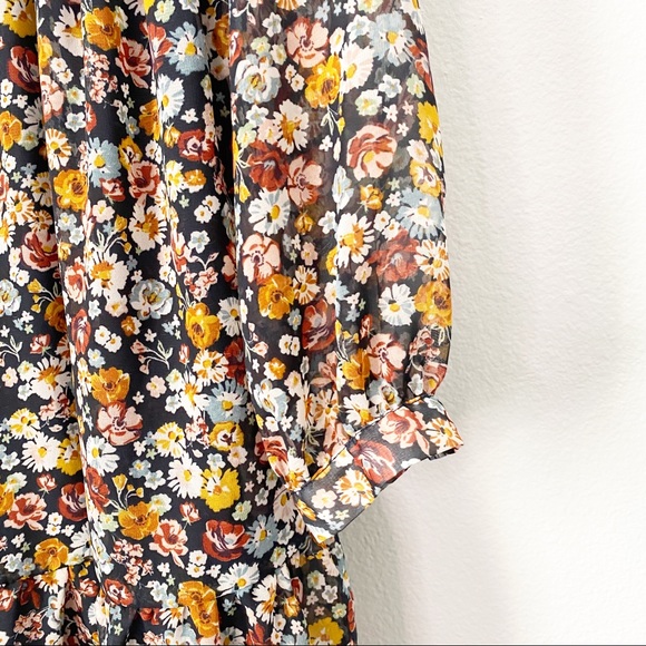 NWT Zara Multicolor Floral Long Sleeve Mini Dress - Picture 2 of 12